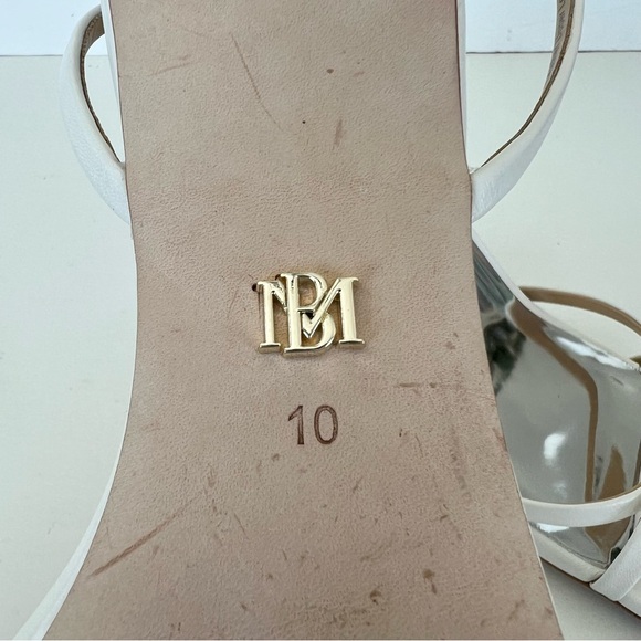 BADGLEY MISCHKA Callie White Leather Ankle Strap Pearl Bead Heels Sandals Sz 10 - Picture 12 of 15